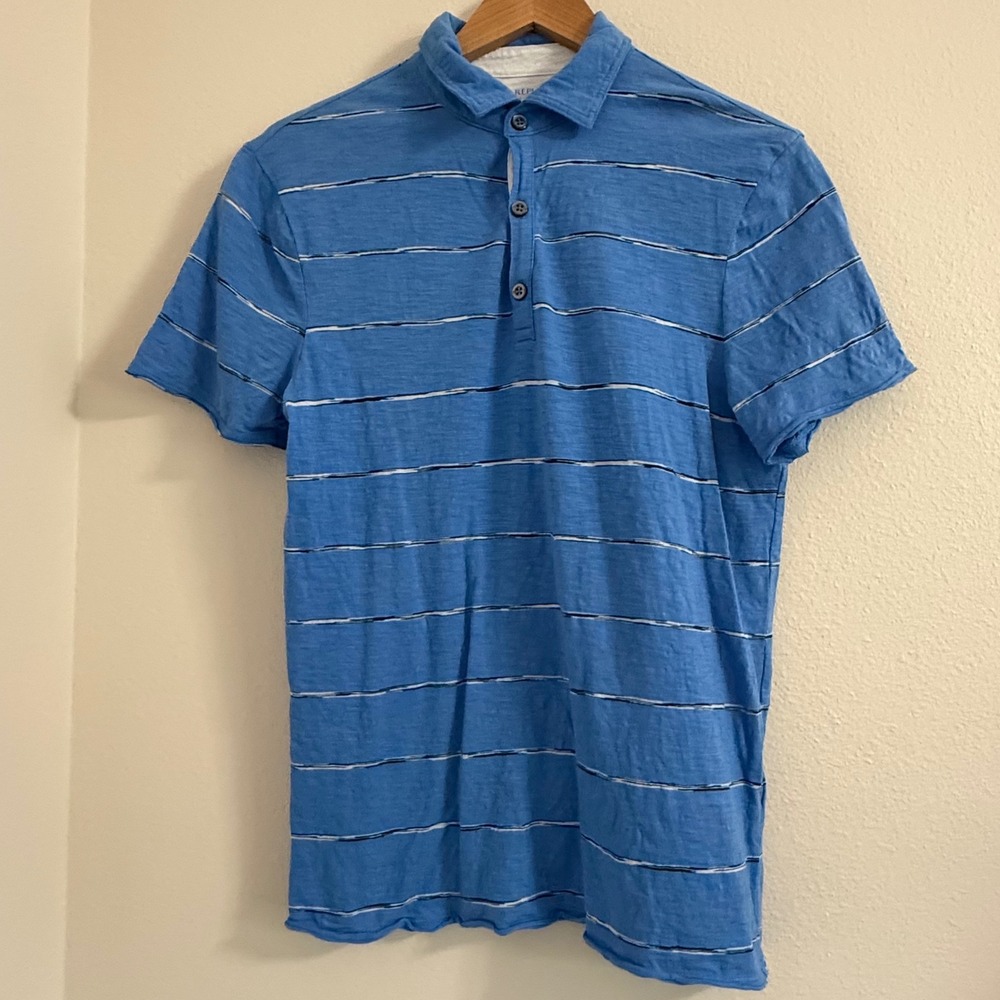 Banana Republic Mens Slim Fit Slub Tee Polo Shirt Blue Striped M Short Sleeve